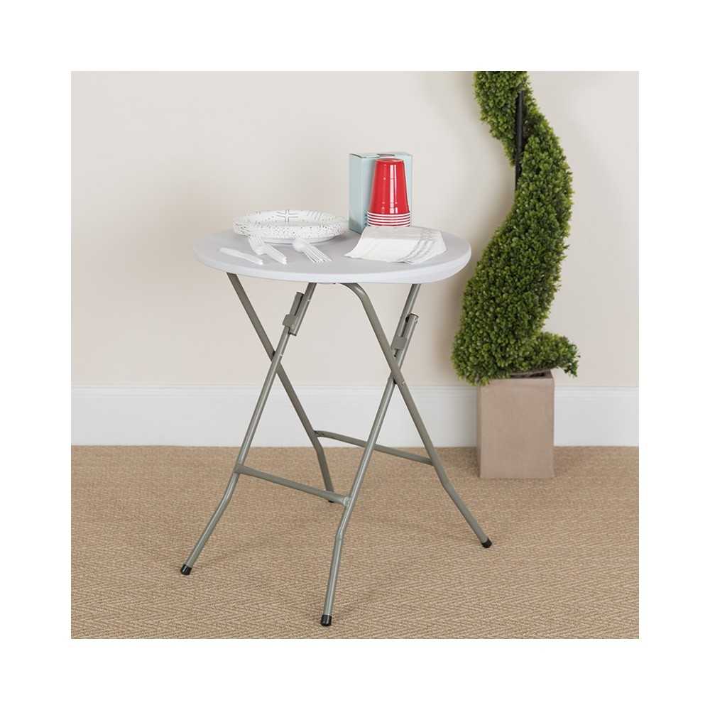 2-Foot Round Granite White Plastic Folding Table