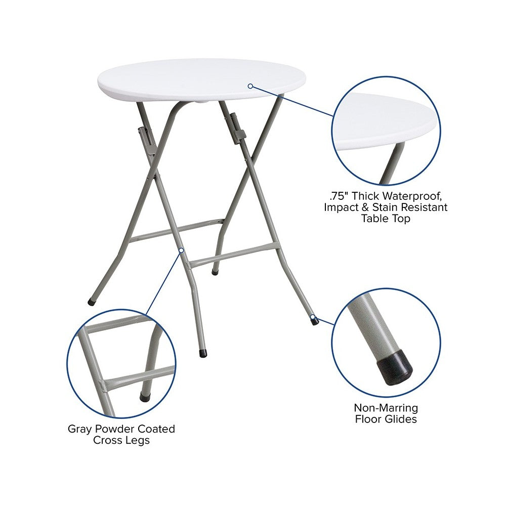 2-Foot Round Granite White Plastic Folding Table