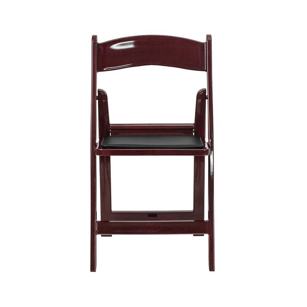 2 Pack 1000 lb. Capacity Red Mahogany Resin Folding Chair with Black Vinyl Padded Seat