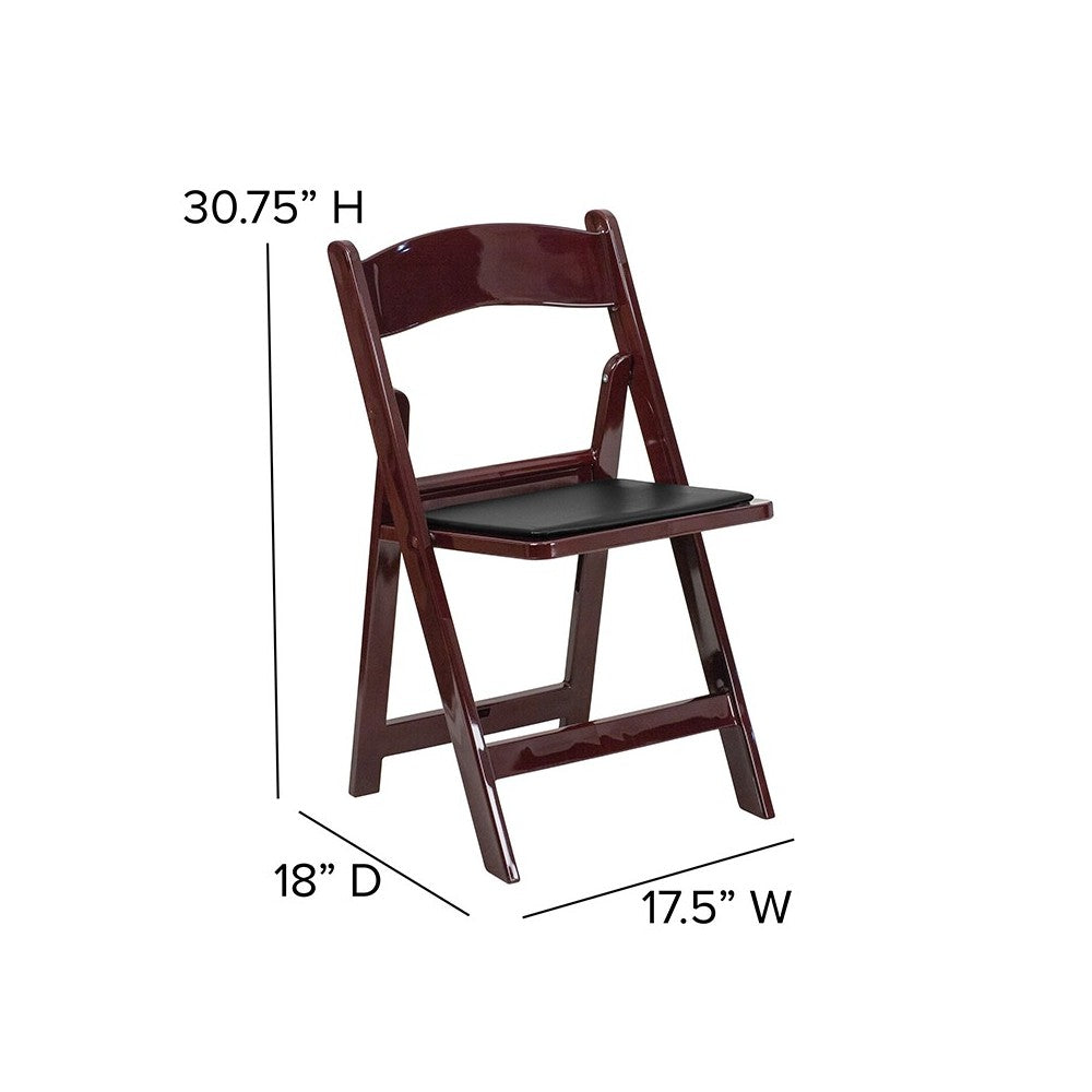 2 Pack 1000 lb. Capacity Red Mahogany Resin Folding Chair with Black Vinyl Padded Seat