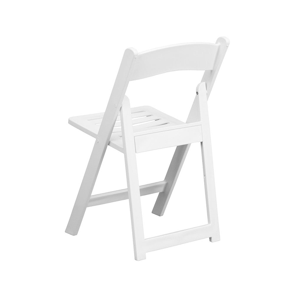 2 Pack 1000 lb. Capacity White Resin Folding Chair with Slatted Seat