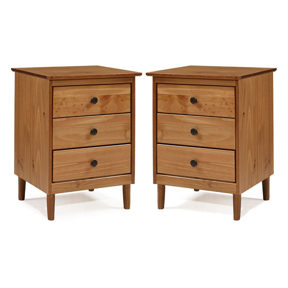 2 Pack 3 Drawer Solid Wood Nightstands- Caramel