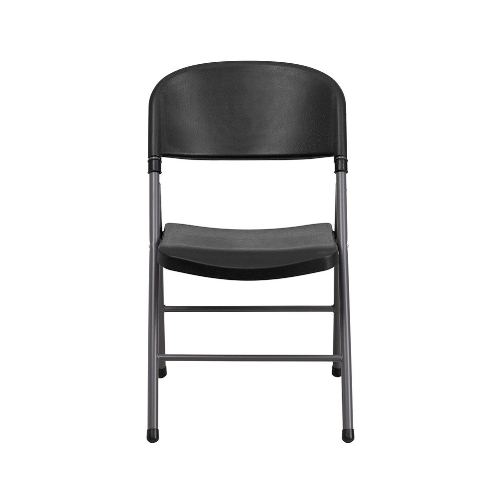 2 Pack 330 lb. Capacity Black Plastic Folding Chair with Charcoal Frame