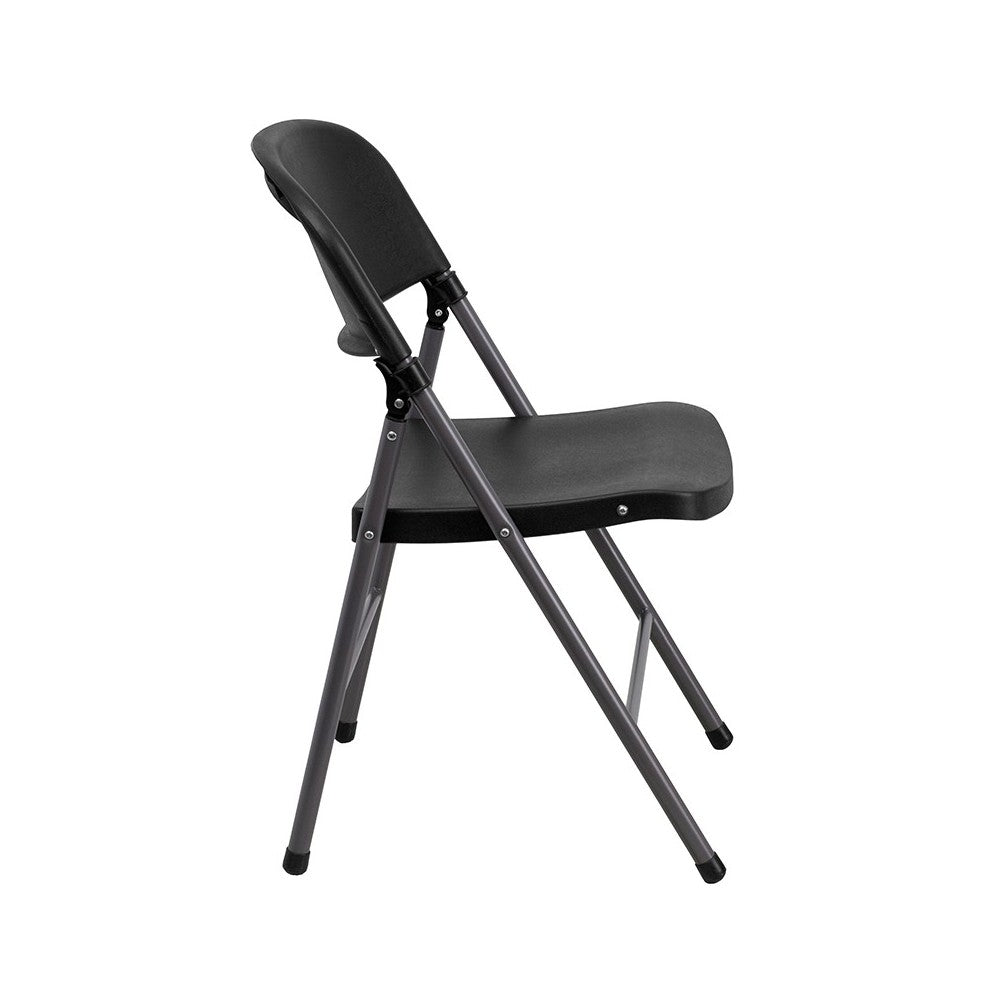 2 Pack 330 lb. Capacity Black Plastic Folding Chair with Charcoal Frame