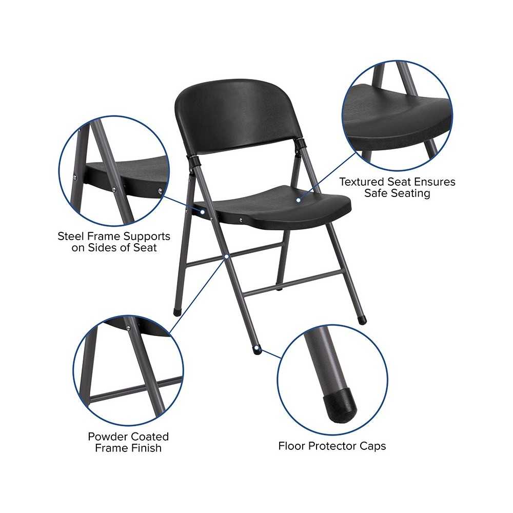 2 Pack 330 lb. Capacity Black Plastic Folding Chair with Charcoal Frame