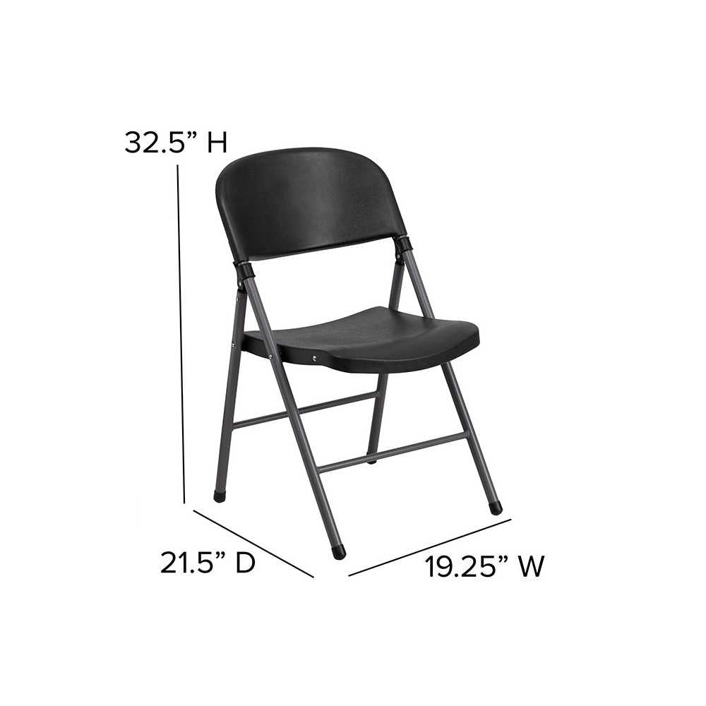 2 Pack 330 lb. Capacity Black Plastic Folding Chair with Charcoal Frame