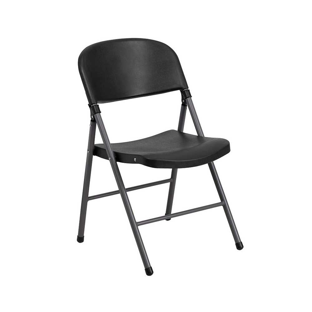 2 Pack 330 lb. Capacity Black Plastic Folding Chair with Charcoal Frame