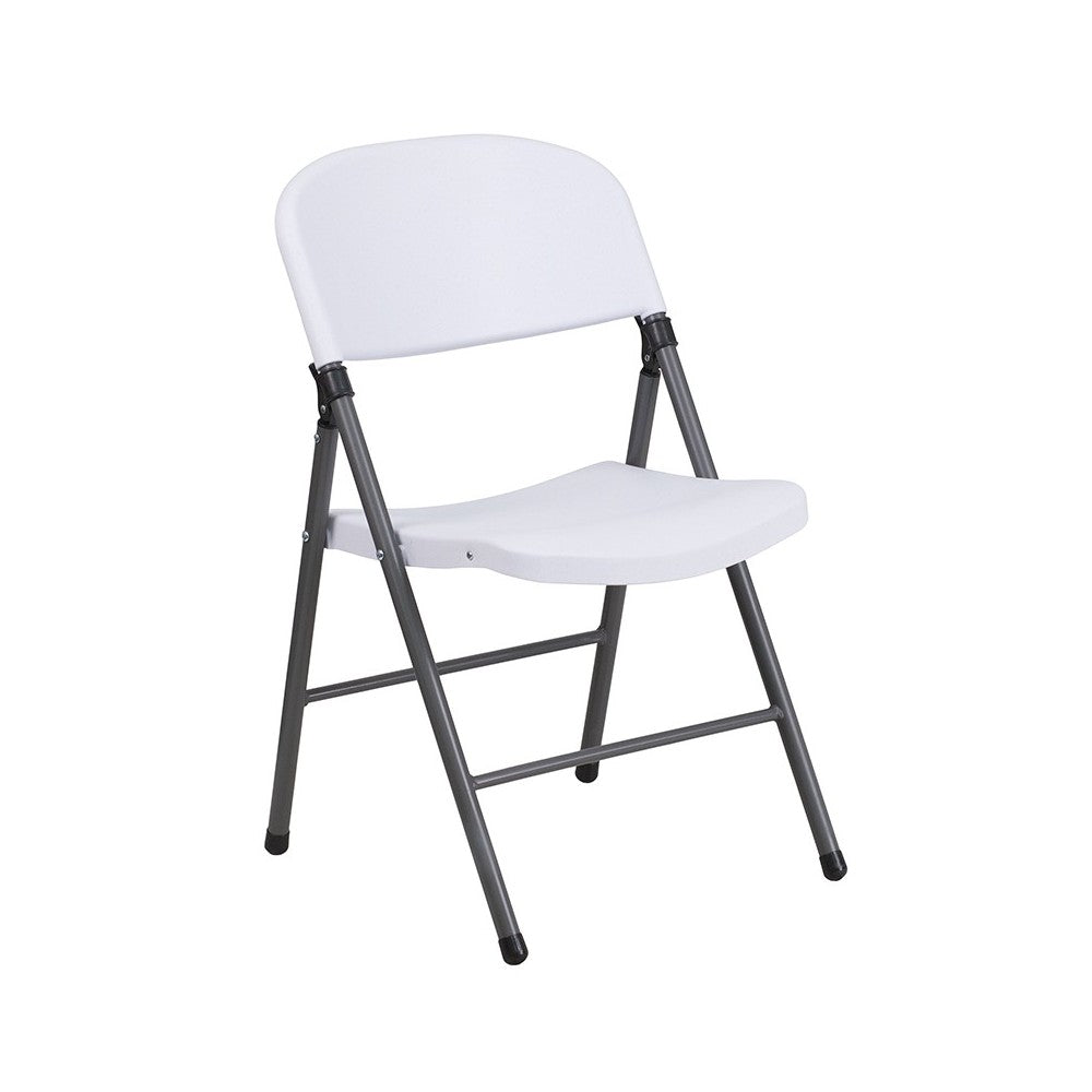 2 Pack 330 lb. Capacity Granite White Plastic Folding Chair with Charcoal Frame