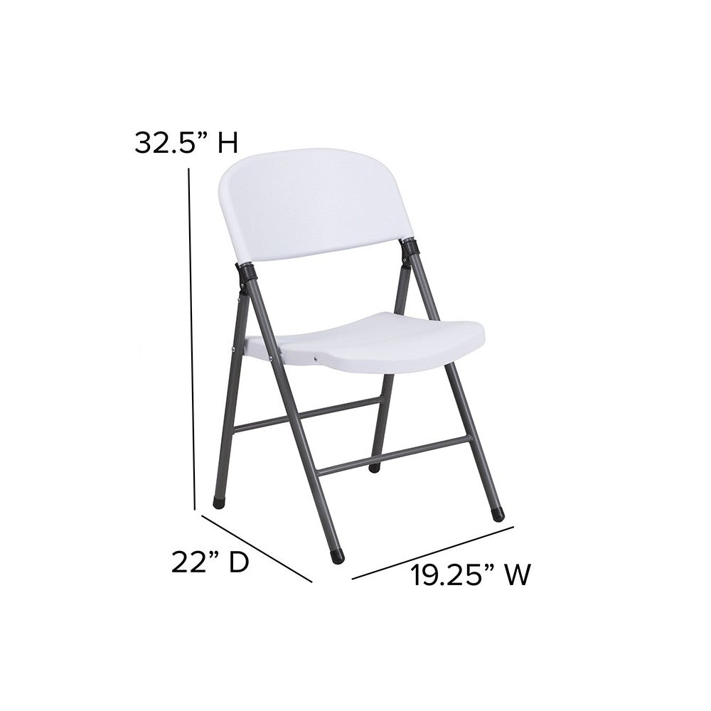 2 Pack 330 lb. Capacity Granite White Plastic Folding Chair with Charcoal Frame