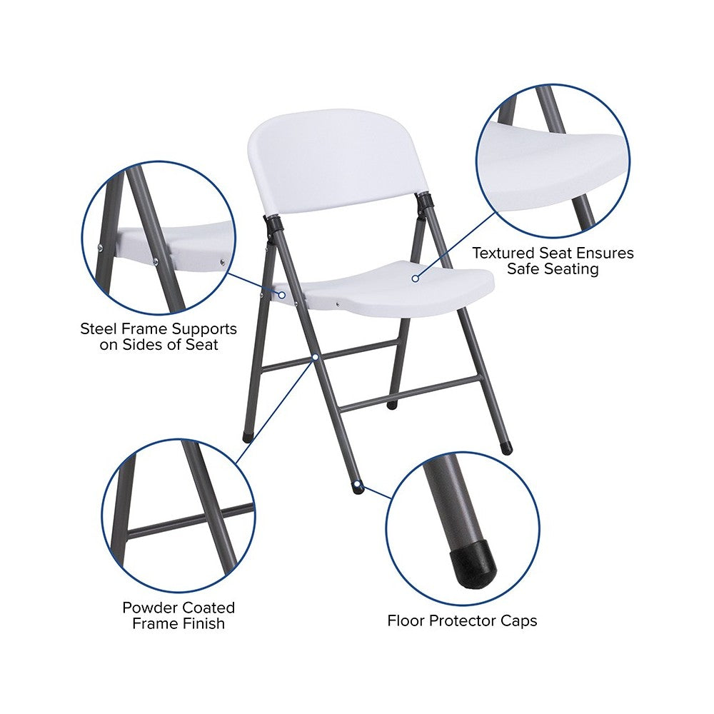 2 Pack 330 lb. Capacity Granite White Plastic Folding Chair with Charcoal Frame