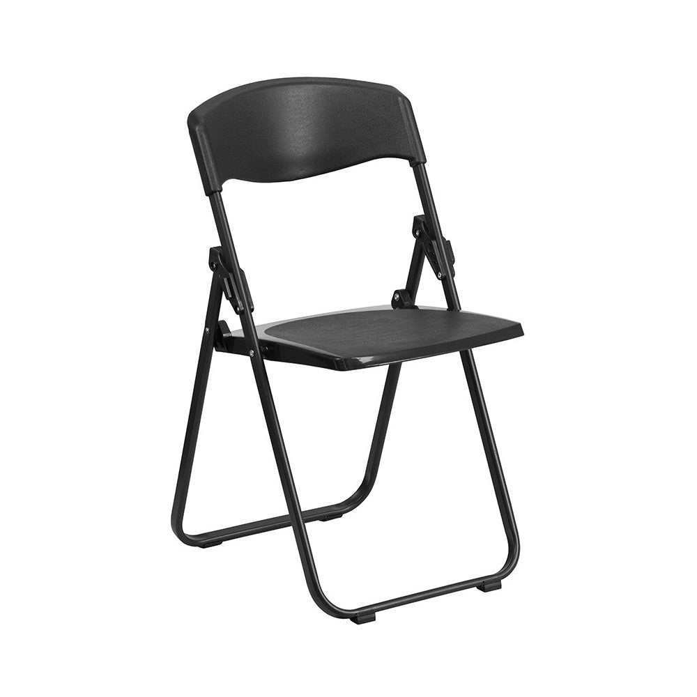 2 Pack 500 lb. Capacity Heavy Duty Black Plastic Folding Chair with Built-in Ganging Brackets