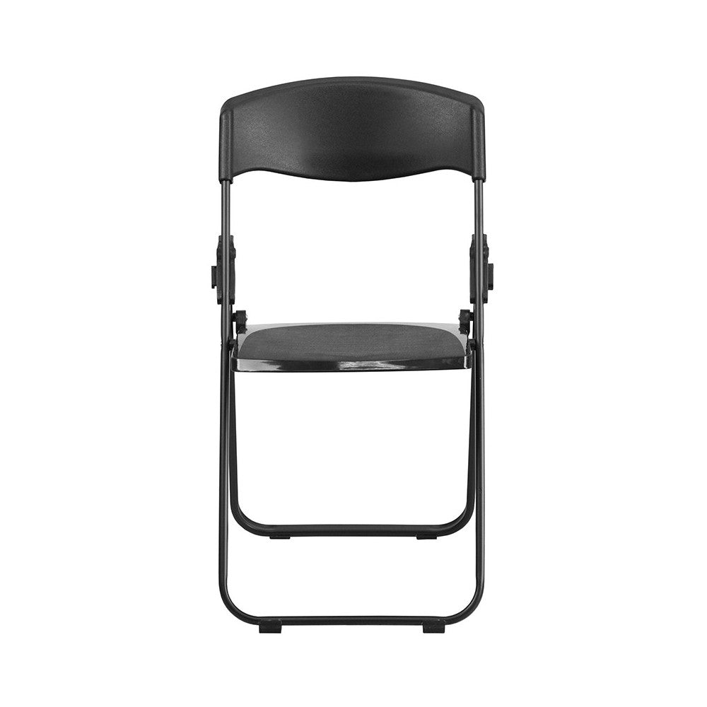 2 Pack 500 lb. Capacity Heavy Duty Black Plastic Folding Chair with Built-in Ganging Brackets
