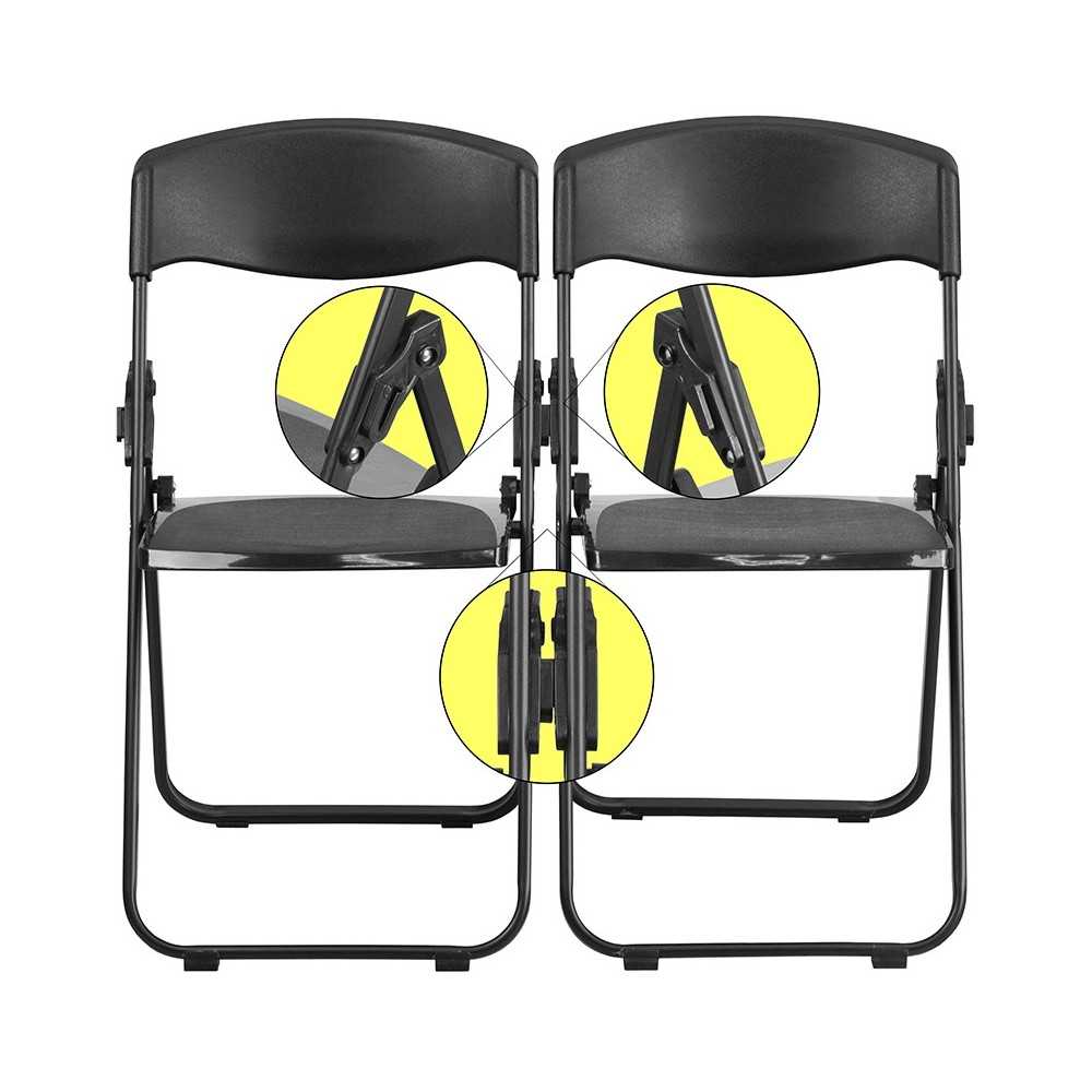 2 Pack 500 lb. Capacity Heavy Duty Black Plastic Folding Chair with Built-in Ganging Brackets