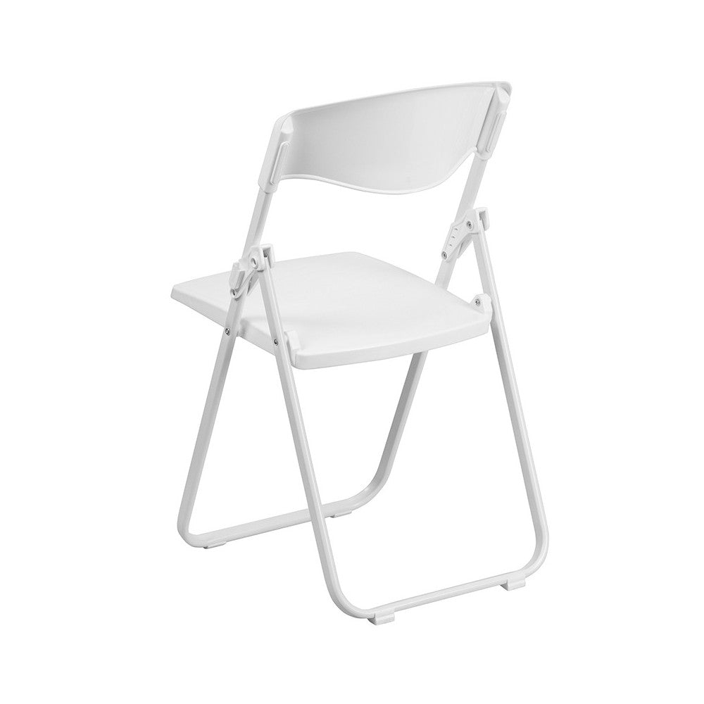2 Pack 500 lb. Capacity Heavy Duty White Plastic Folding Chair with Built-in Ganging Brackets