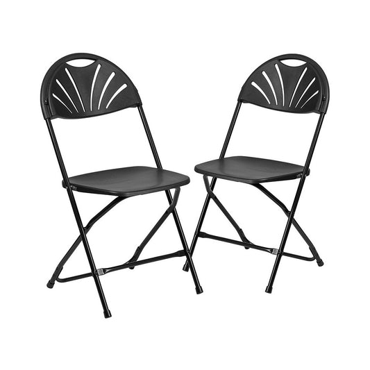 2 Pack 650 lb. Capacity Black Plastic Fan Back Folding Chair
