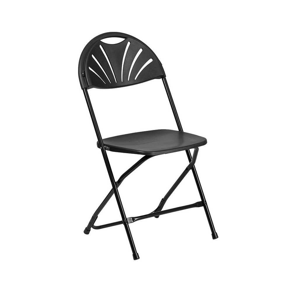 2 Pack 650 lb. Capacity Black Plastic Fan Back Folding Chair