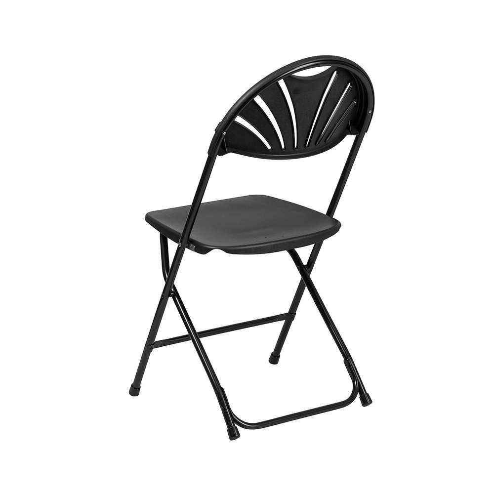 2 Pack 650 lb. Capacity Black Plastic Fan Back Folding Chair