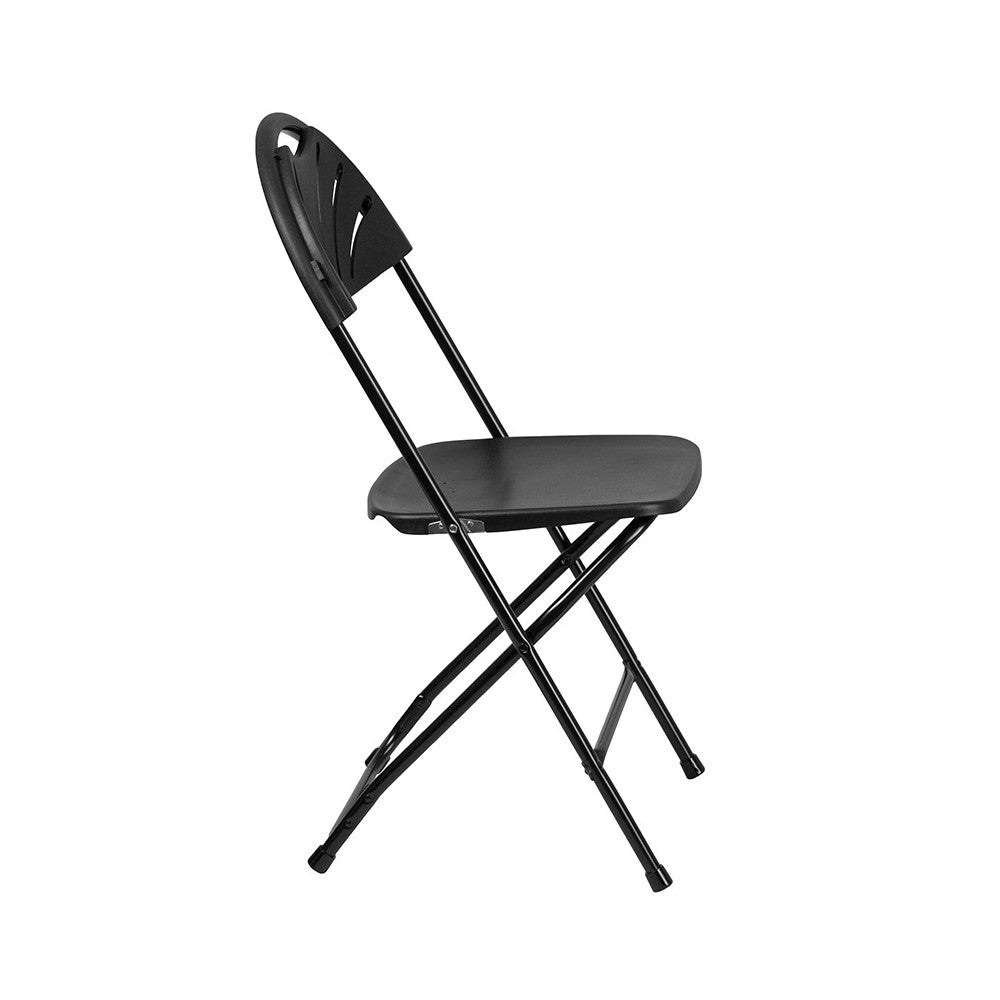 2 Pack 650 lb. Capacity Black Plastic Fan Back Folding Chair
