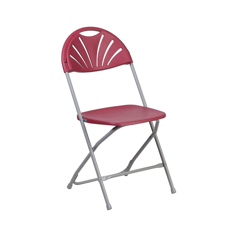 2 Pack 650 lb. Capacity Burgundy Plastic Fan Back Folding Chair