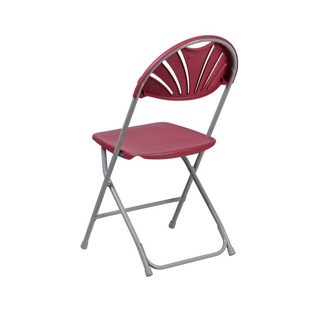 2 Pack 650 lb. Capacity Burgundy Plastic Fan Back Folding Chair