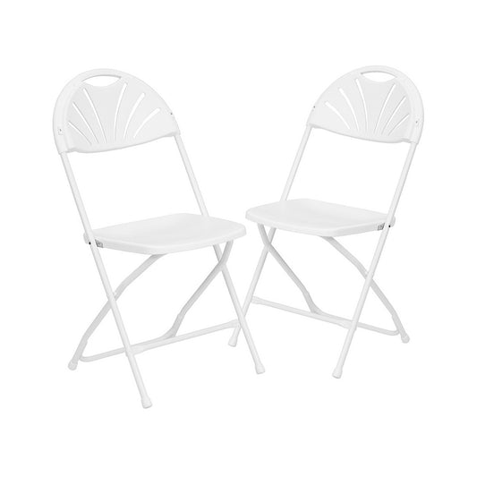 2 Pack 650 lb. Capacity White Plastic Fan Back Folding Chair