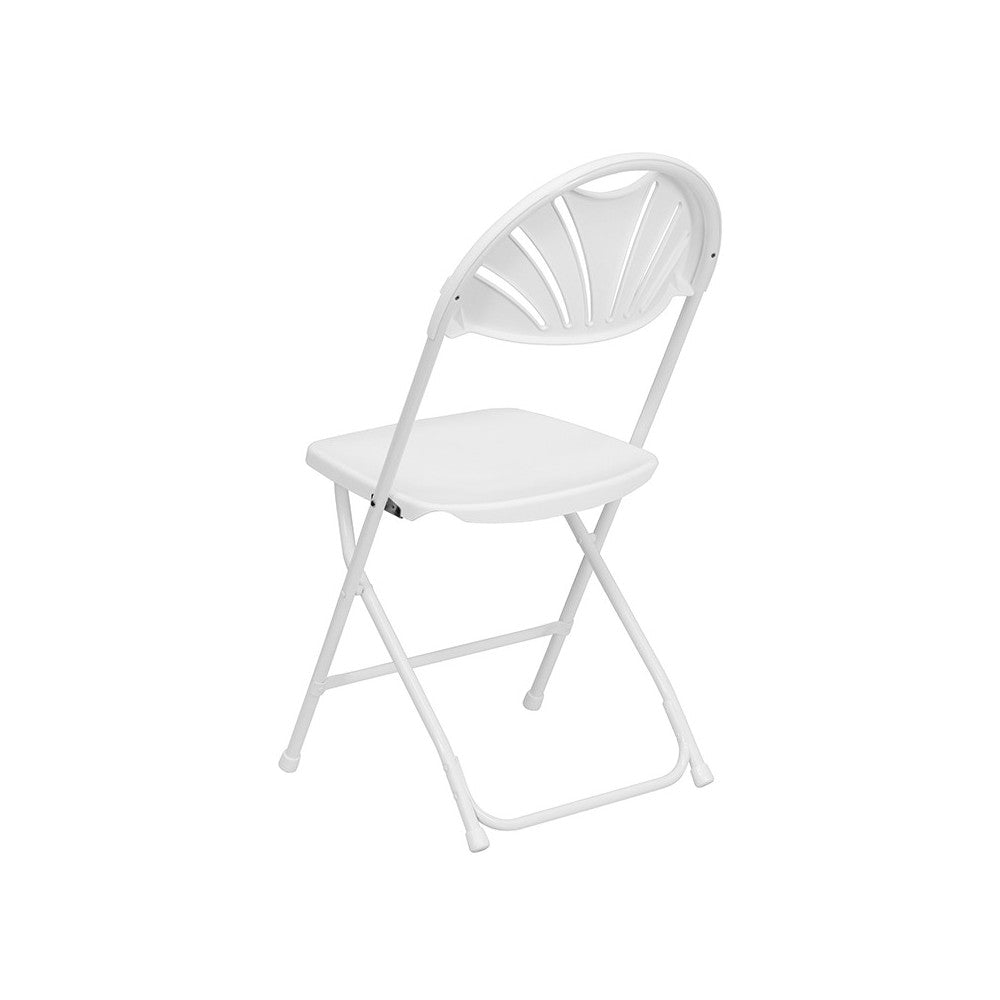 2 Pack 650 lb. Capacity White Plastic Fan Back Folding Chair