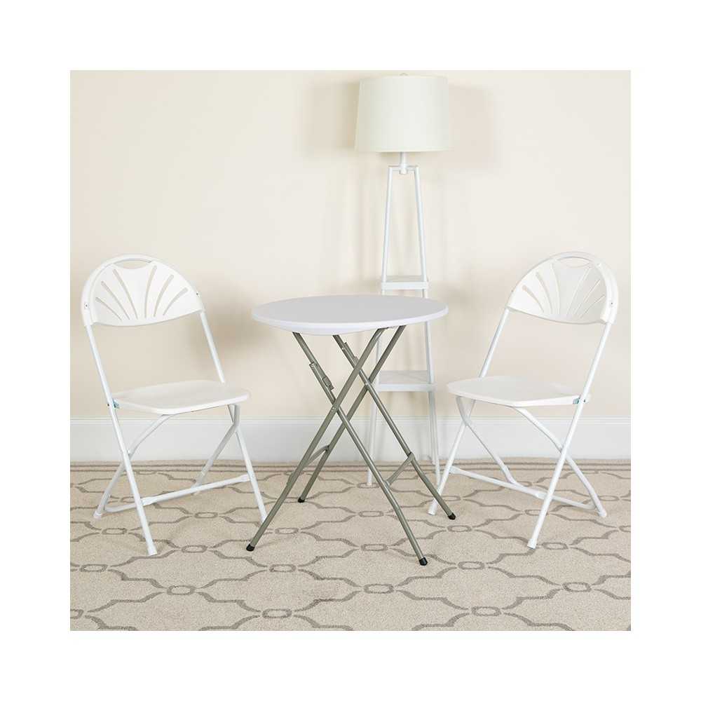 2 Pack 650 lb. Capacity White Plastic Fan Back Folding Chair