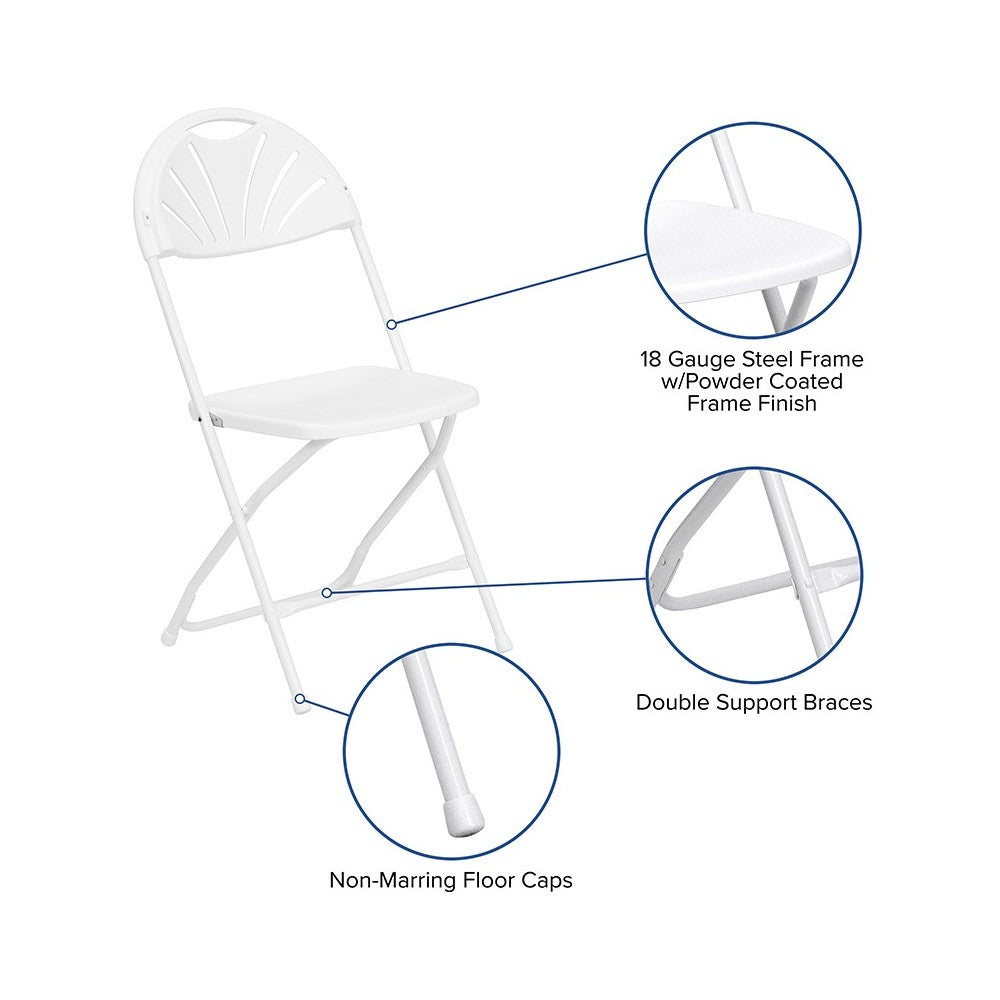 2 Pack 650 lb. Capacity White Plastic Fan Back Folding Chair