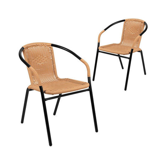 2 Pack Beige Rattan Indoor-Outdoor Restaurant Stack Chair