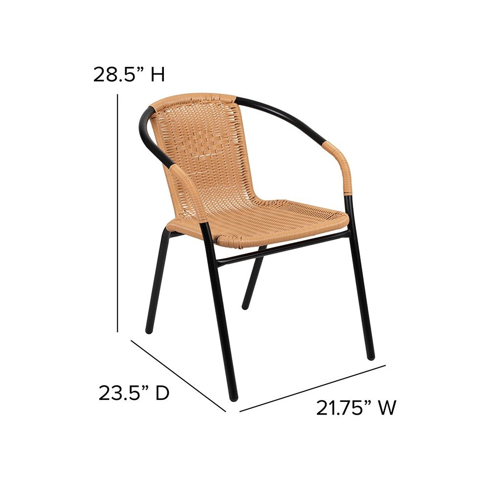 2 Pack Beige Rattan Indoor-Outdoor Restaurant Stack Chair