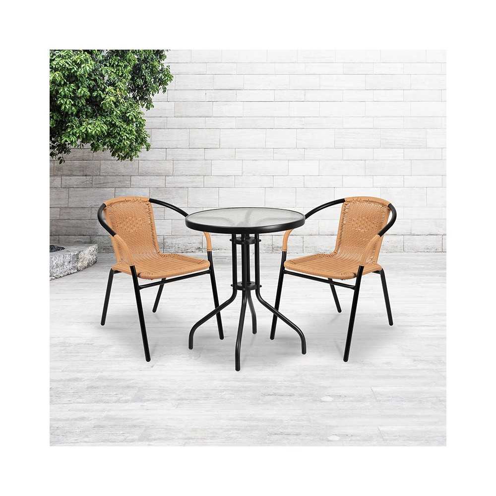 2 Pack Beige Rattan Indoor-Outdoor Restaurant Stack Chair