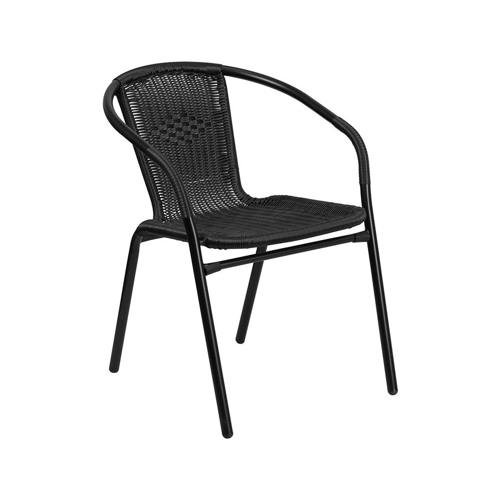 2 Pack Black Rattan Indoor-Outdoor Restaurant Stack Chair