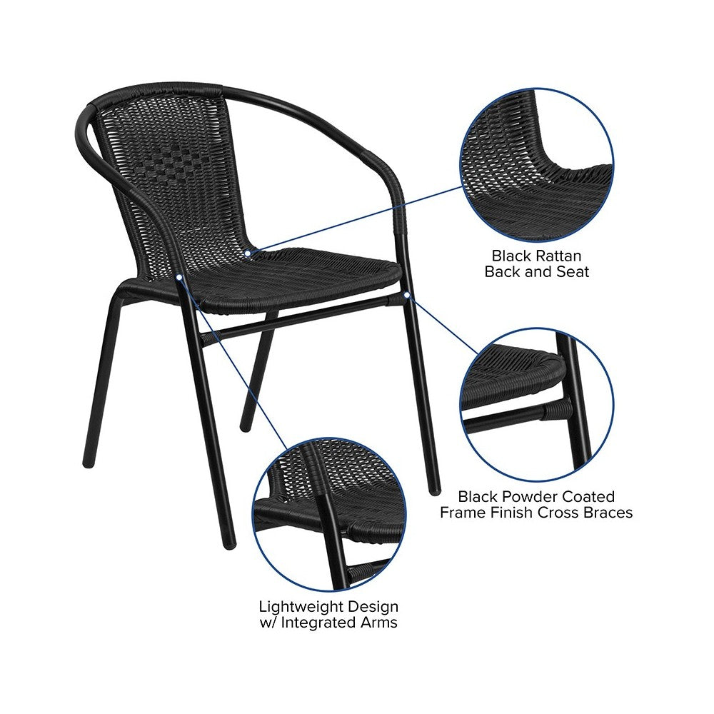 2 Pack Black Rattan Indoor-Outdoor Restaurant Stack Chair