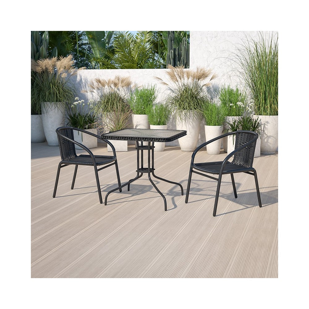 2 Pack Black Rattan Indoor-Outdoor Restaurant Stack Chair