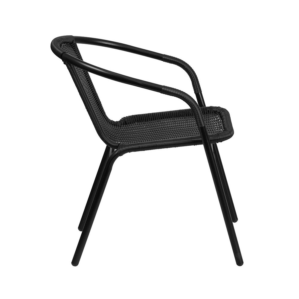 2 Pack Black Rattan Indoor-Outdoor Restaurant Stack Chair