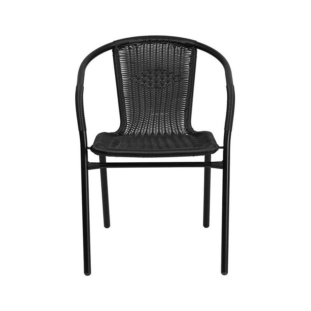 2 Pack Black Rattan Indoor-Outdoor Restaurant Stack Chair