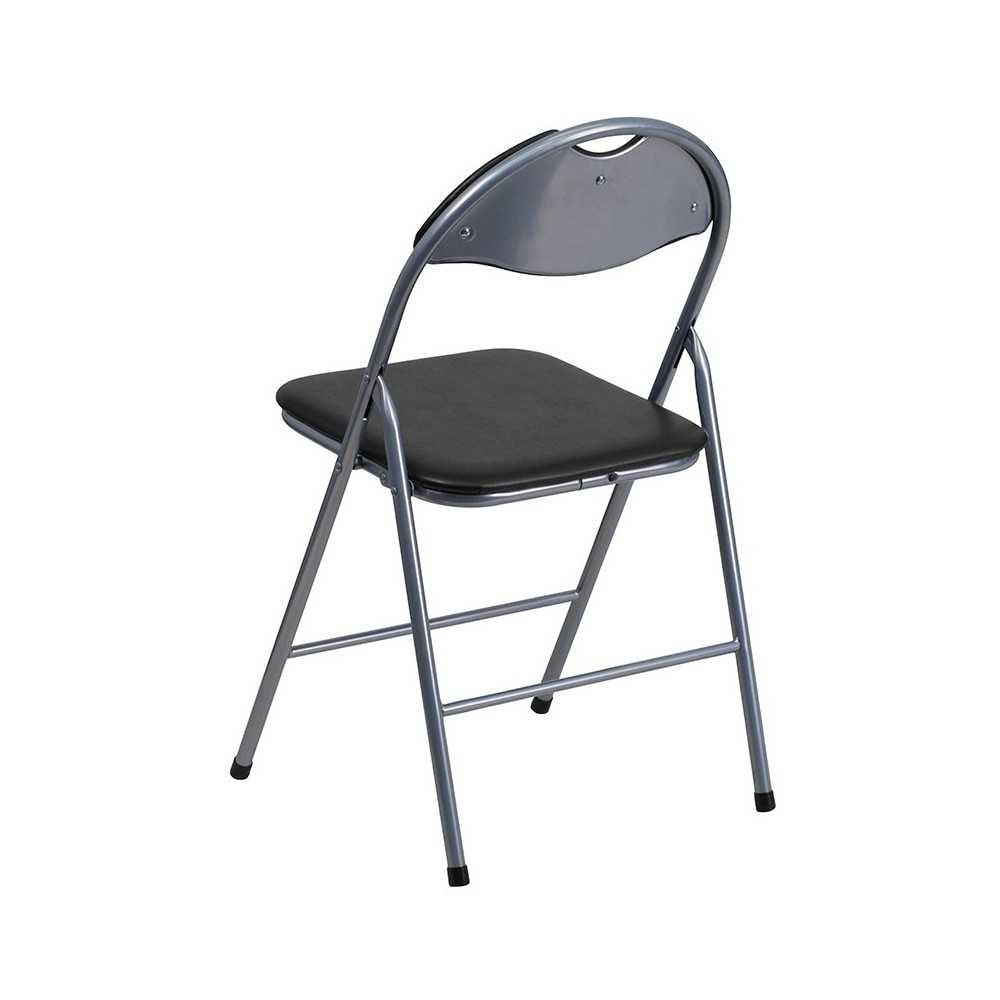 2 Pack Black Vinyl Metal Folding Chair with Carrying Handle