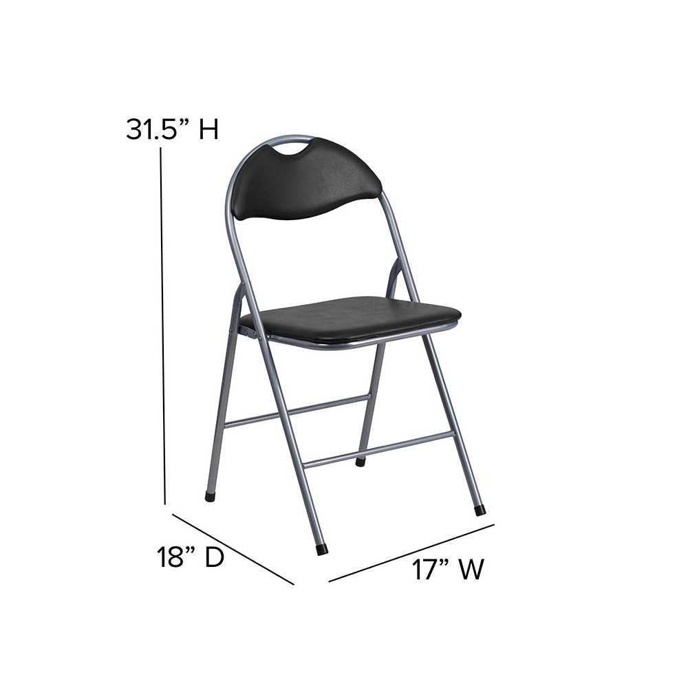 2 Pack Black Vinyl Metal Folding Chair with Carrying Handle