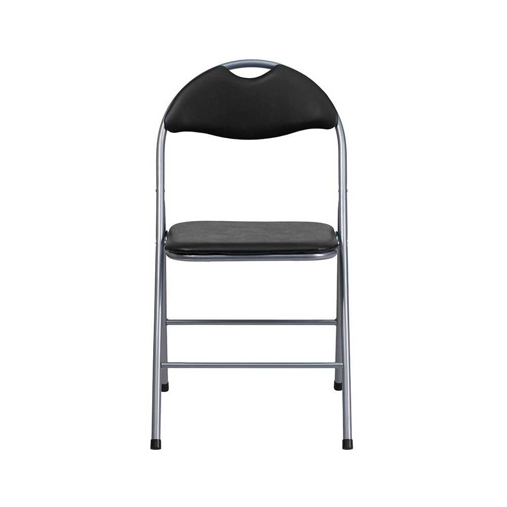 2 Pack Black Vinyl Metal Folding Chair with Carrying Handle