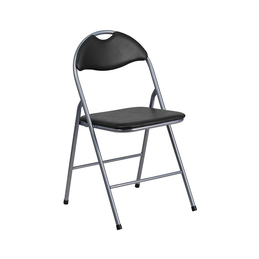 2 Pack Black Vinyl Metal Folding Chair with Carrying Handle