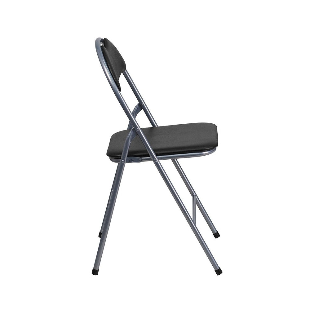 2 Pack Black Vinyl Metal Folding Chair with Carrying Handle