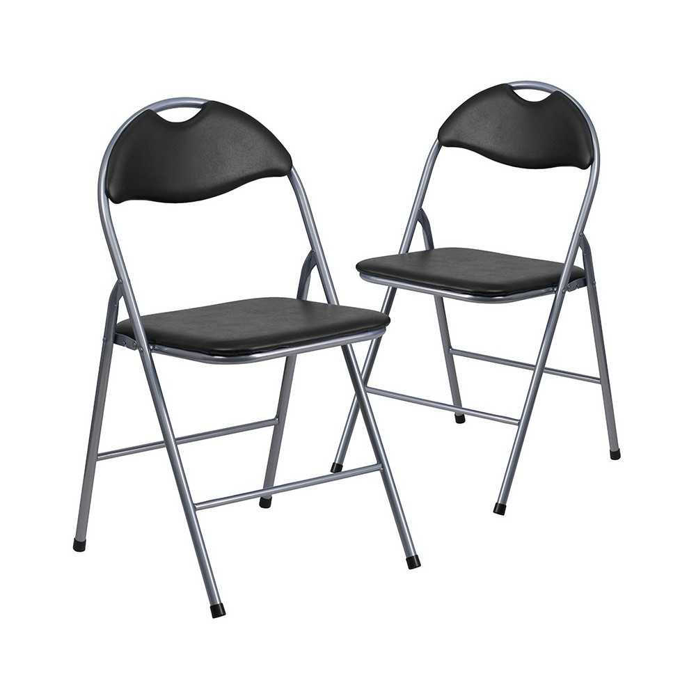 2 Pack Black Vinyl Metal Folding Chair with Carrying Handle