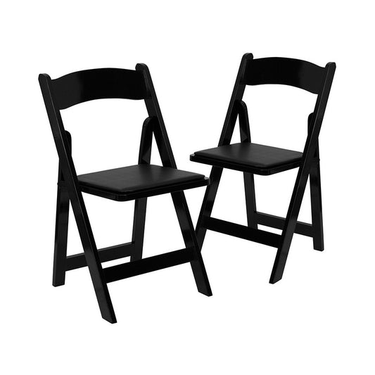 2 Pack Black Wood Folding Chair with Vinyl Padded Seat