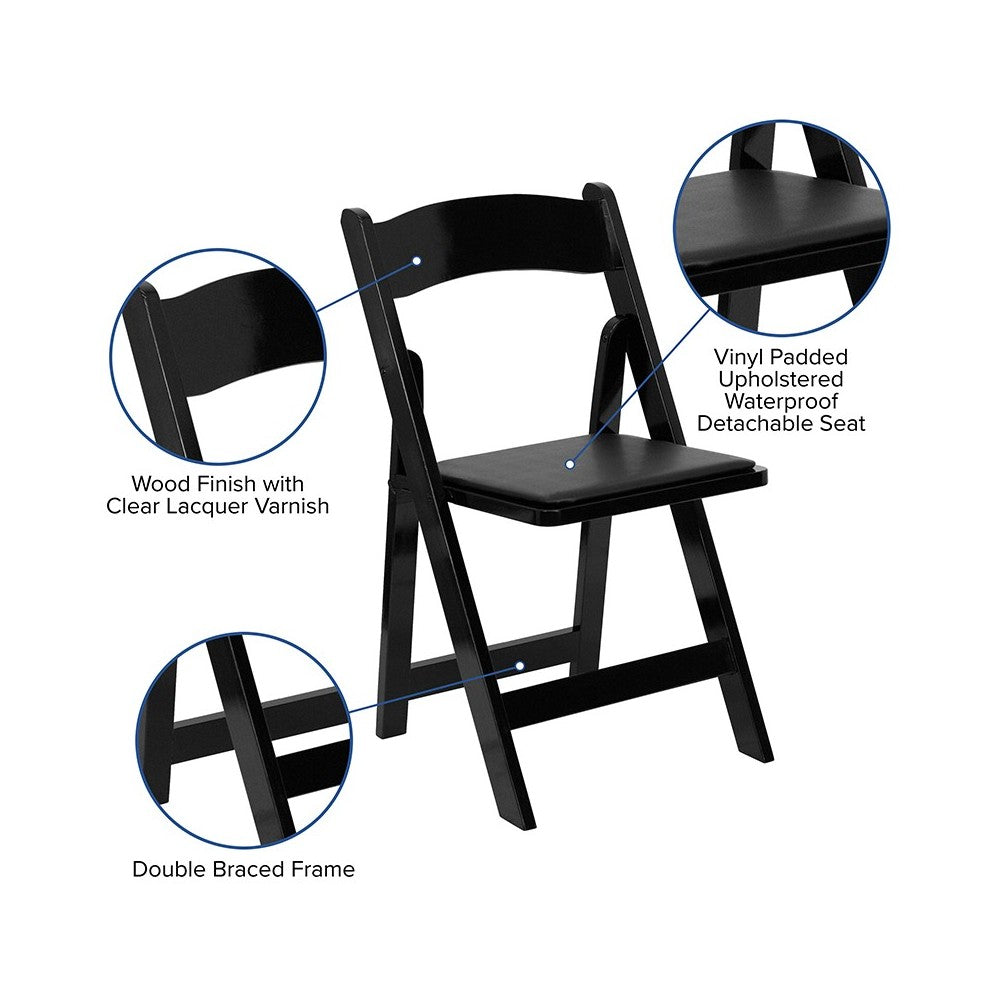 2 Pack Black Wood Folding Chair with Vinyl Padded Seat