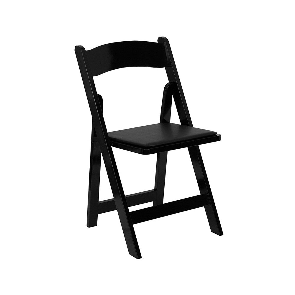 2 Pack Black Wood Folding Chair with Vinyl Padded Seat