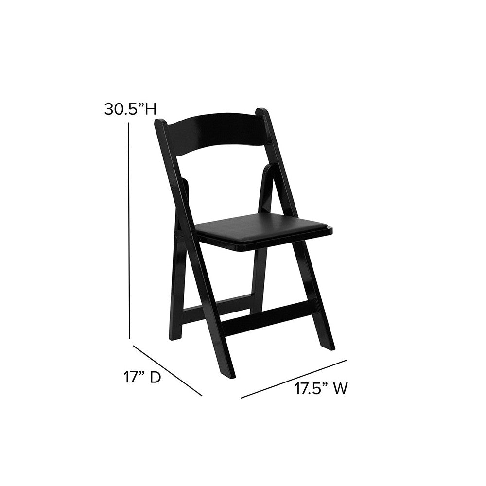 2 Pack Black Wood Folding Chair with Vinyl Padded Seat