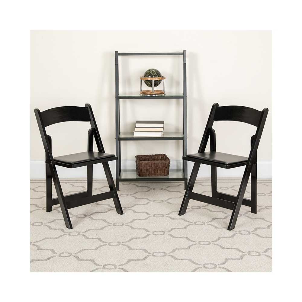 2 Pack Black Wood Folding Chair with Vinyl Padded Seat