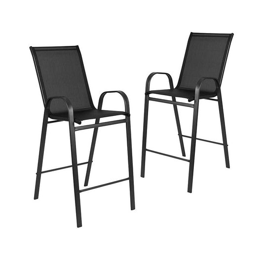 2 Pack Brazos Series Black Outdoor Barstool with Flex Comfort Material and Metal Frame