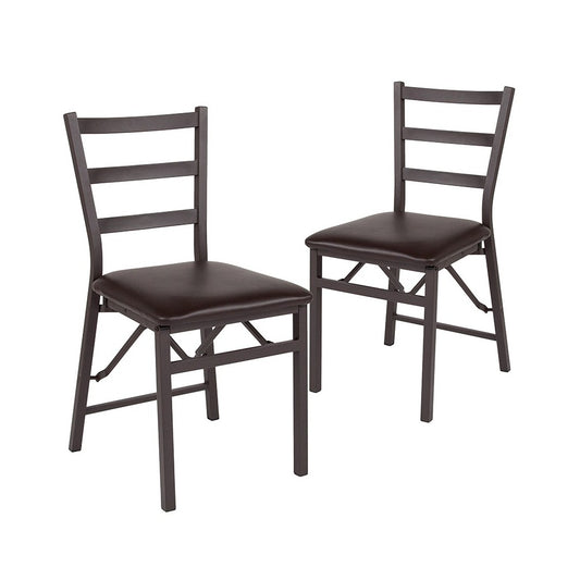 2 Pack Brown Folding Ladder Back Metal Chair with Brown Vinyl Seat