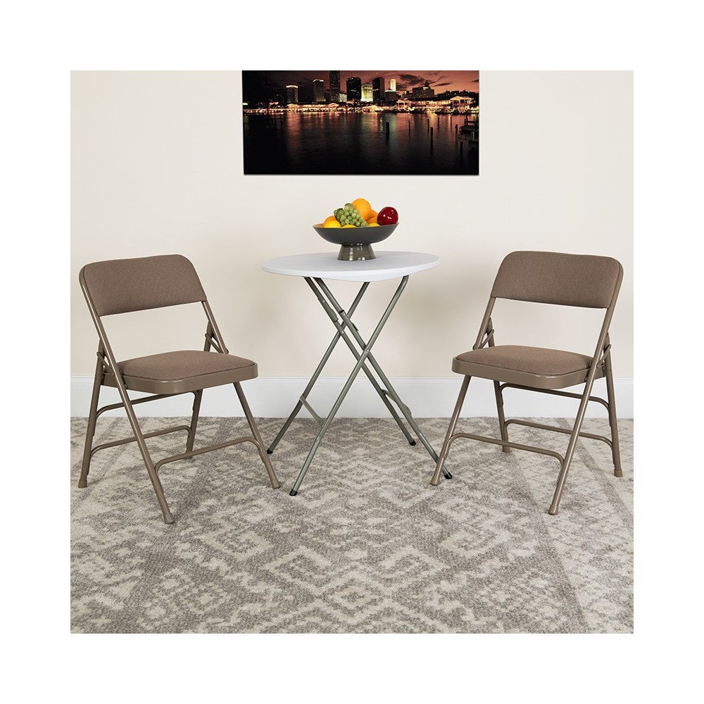 2 Pack Curved Triple Braced & Double Hinged Beige Fabric Metal Folding Chair